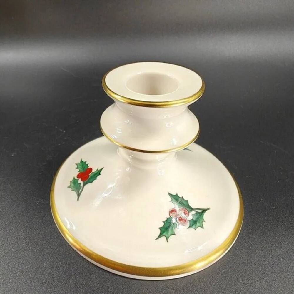 Pickard China Hand‎ Decorated Poinsettia Candle Stick Holder Set 2 Porcelain USA